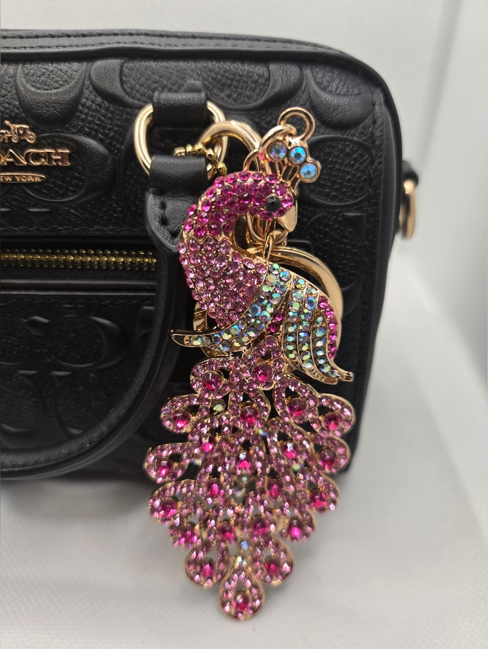 Set Of 2 Rhinestone Peacock Bag Charms